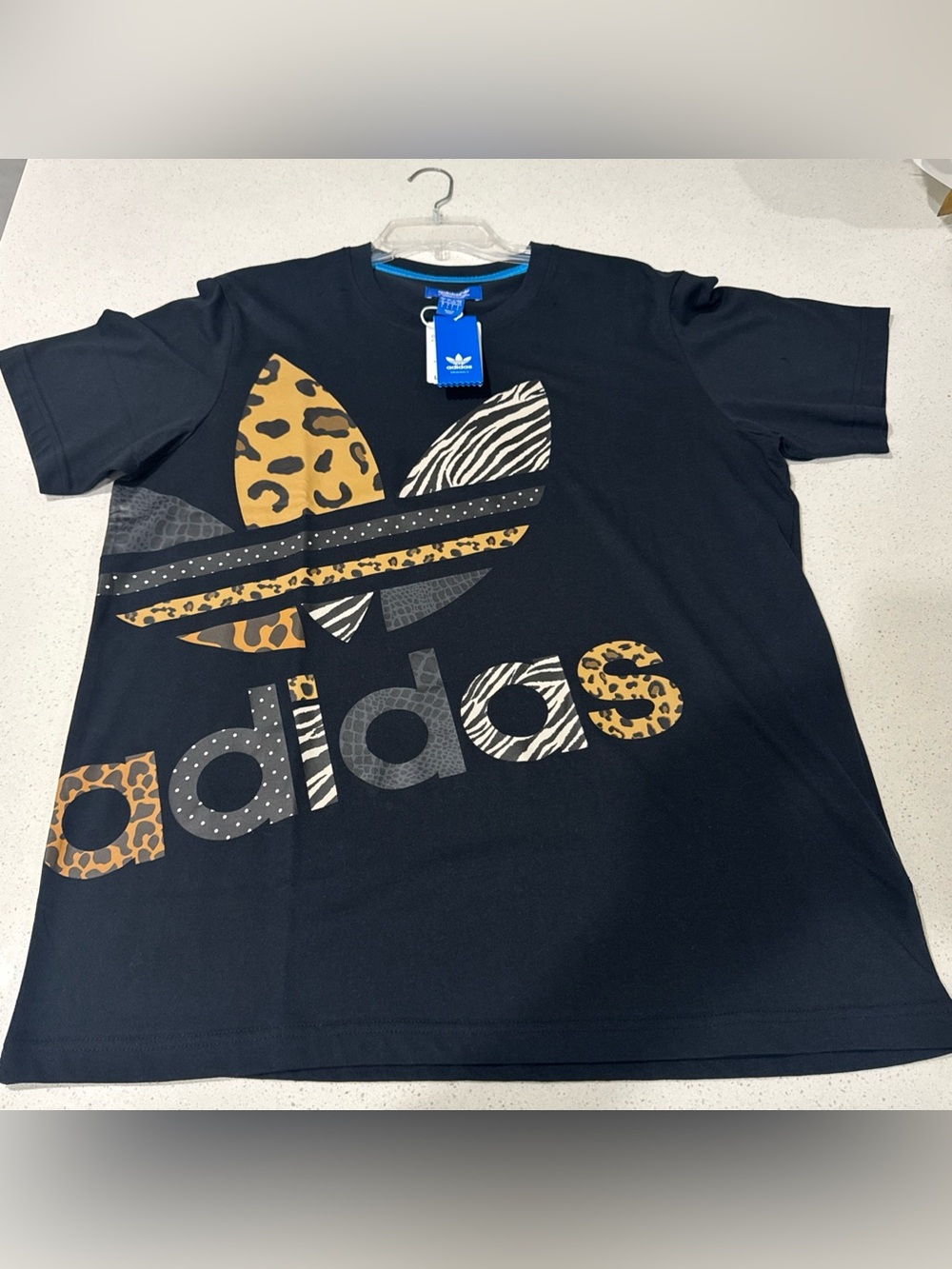 Adidas Originals Black Graphic Tee Animal Infill Trefoil Logo & Wordmark Shirt L